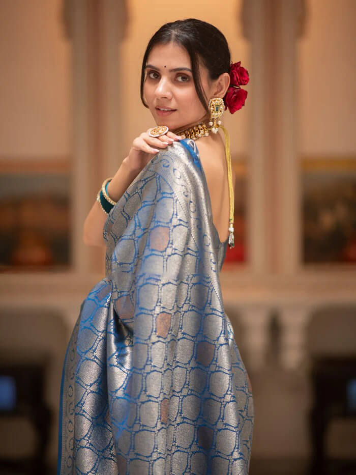 Scrumptious Blue Soft Silk Saree With Tremendous Blouse Piece