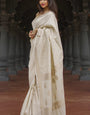Lassitude Beige Linen Silk Saree With Artistic Blouse Piece