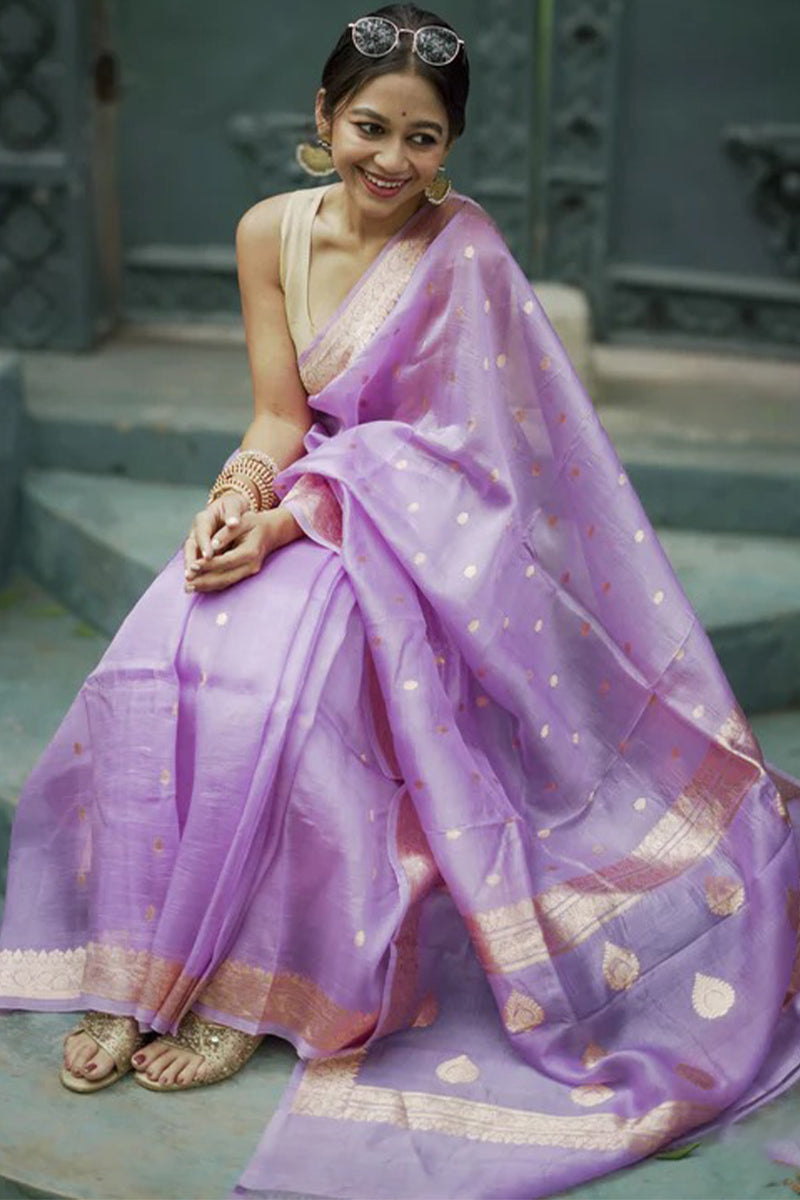 Proficient Lavender Linen Silk Saree With Charismatic Blouse Piece