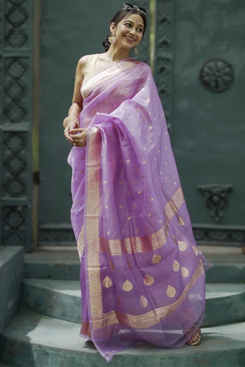Proficient Lavender Linen Silk Saree With Charismatic Blouse Piece