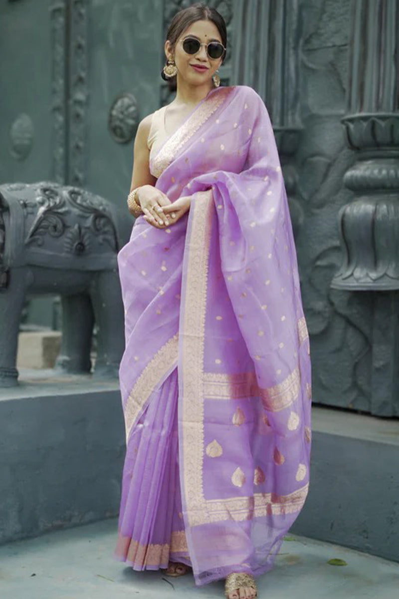 Proficient Lavender Linen Silk Saree With Charismatic Blouse Piece