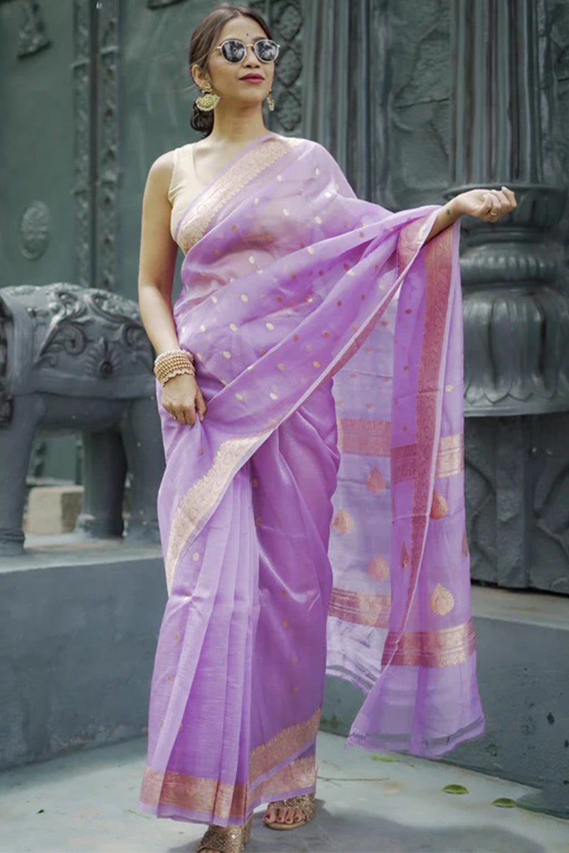 Proficient Lavender Linen Silk Saree With Charismatic Blouse Piece