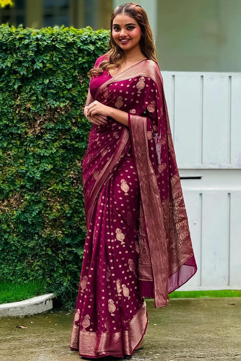 Vivacious Wine Soft Silk Saree With Ravishing Blouse Piece