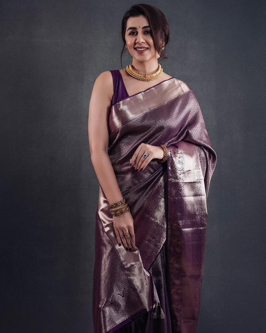 Verdant Purple Soft Silk Saree With Profuse Blouse Piece