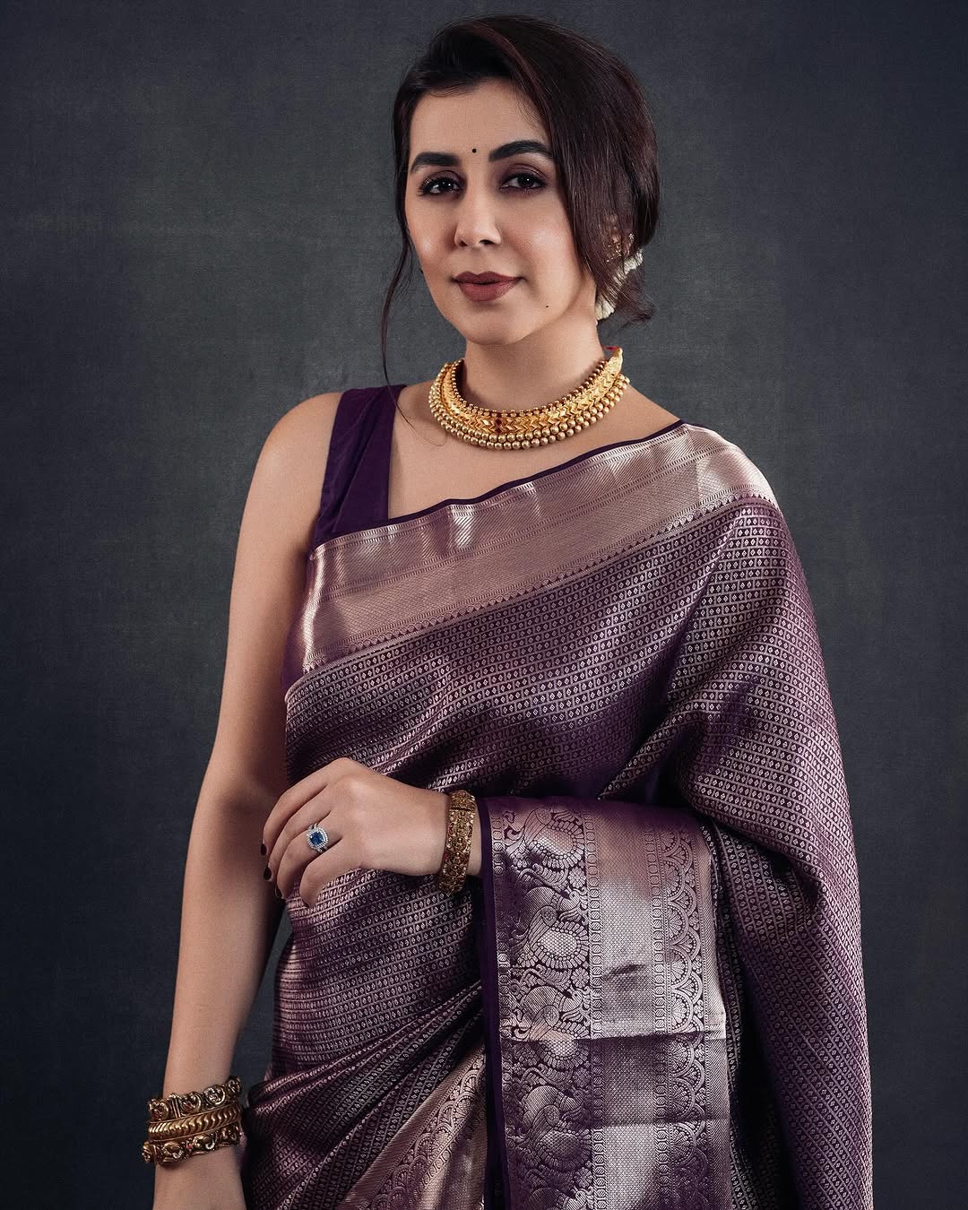Verdant Purple Soft Silk Saree With Profuse Blouse Piece