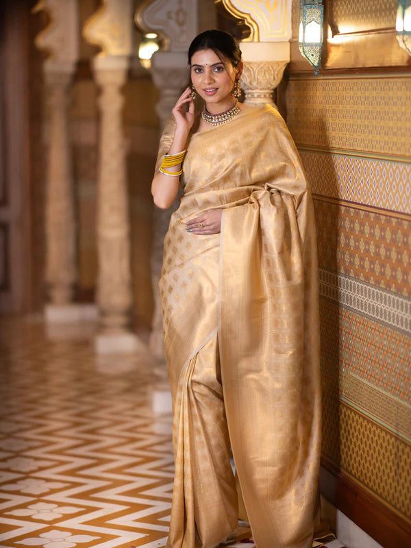 Quixotic Beige Soft Silk Saree With Splendiferous Blouse Piece