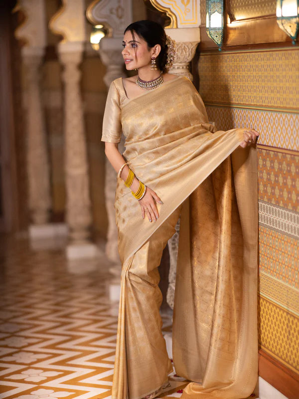 Quixotic Beige Soft Silk Saree With Splendiferous Blouse Piece