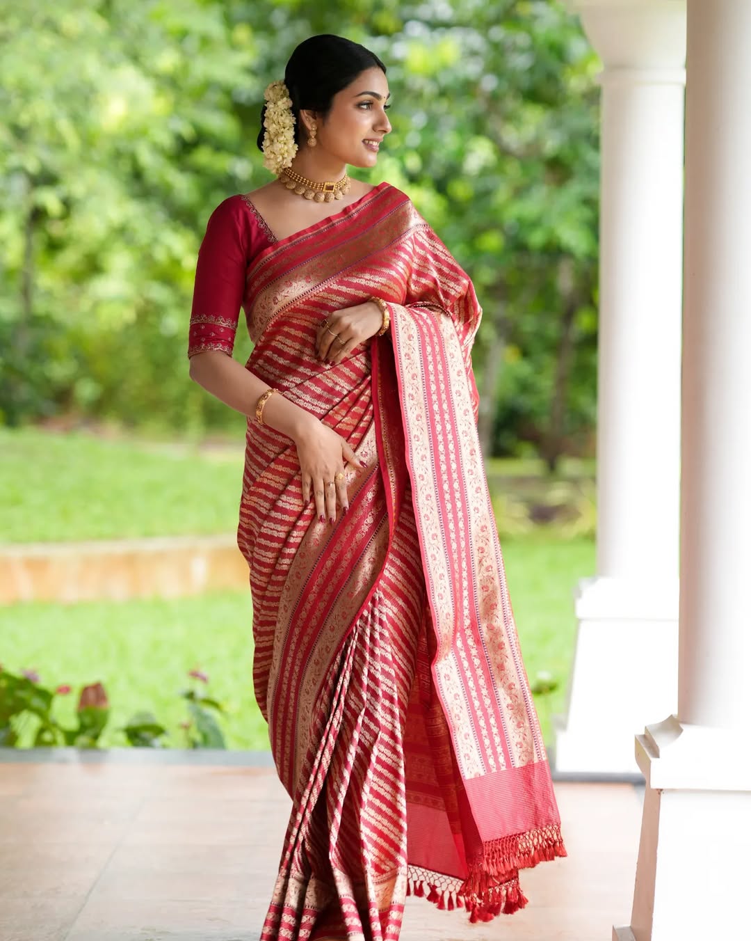 Lassitude Red Soft Silk Saree With Prodigal Blouse Piece