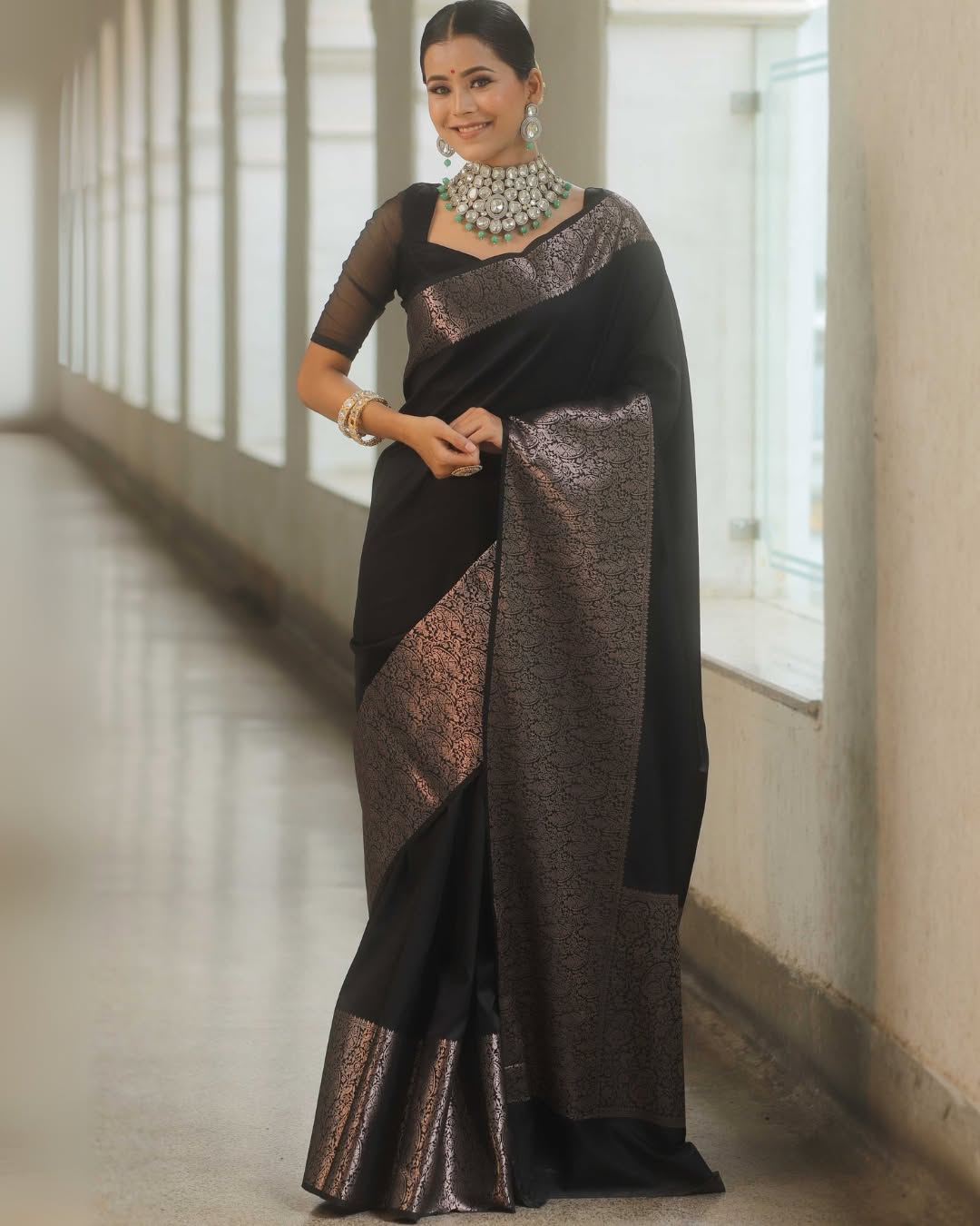 Artistic Black Soft Silk Saree With Divine Blouse Piece
