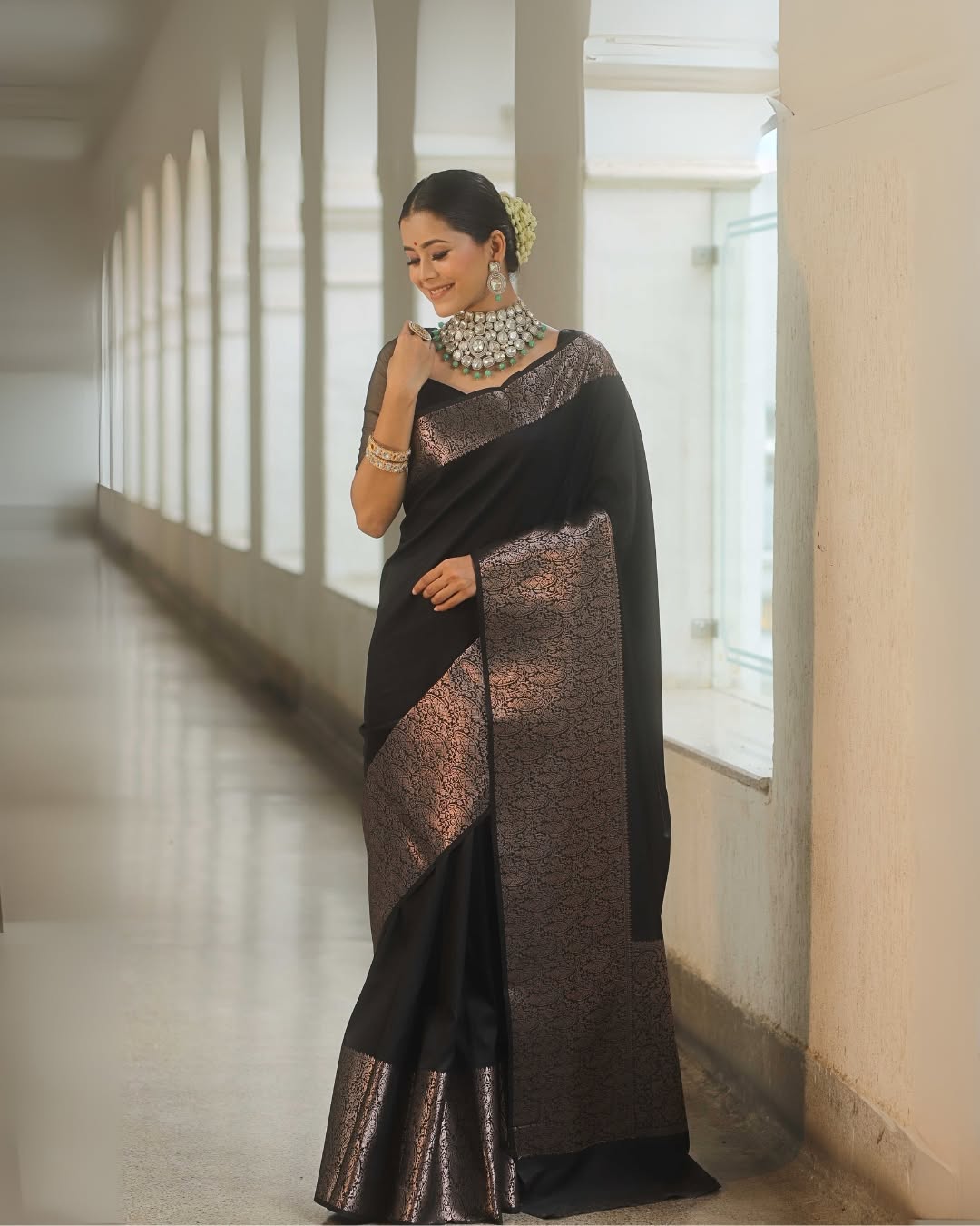 Artistic Black Soft Silk Saree With Divine Blouse Piece