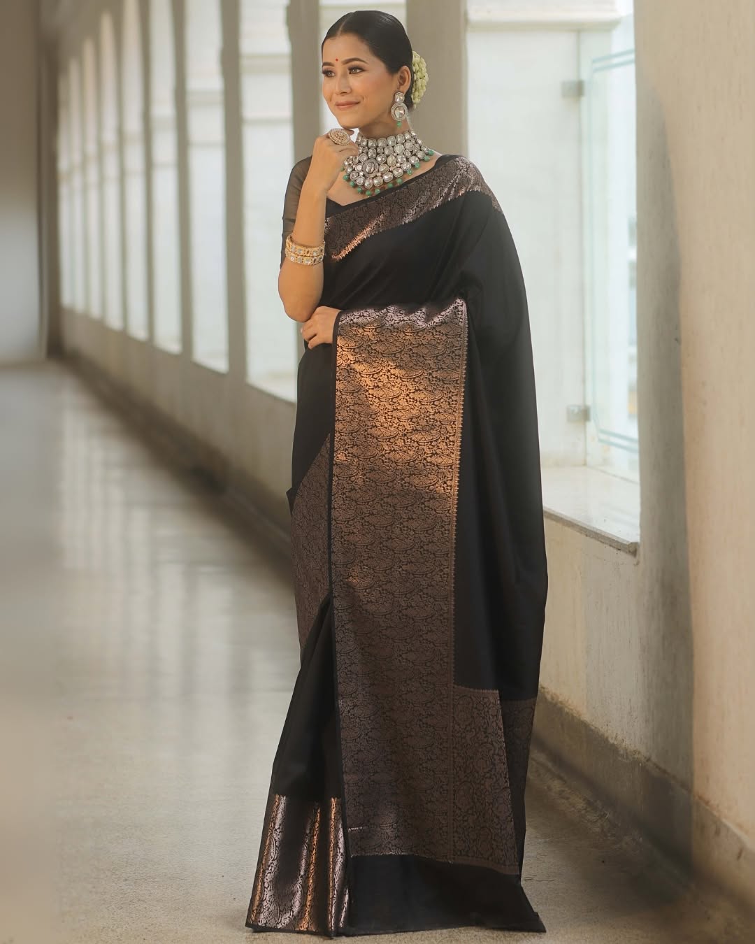 Artistic Black Soft Silk Saree With Divine Blouse Piece