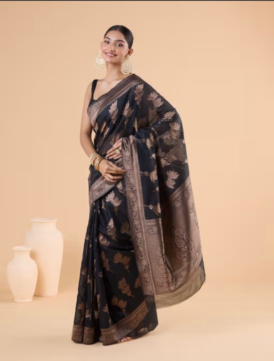 Most Stunning Black Soft Silk Saree With Demanding Blouse Piece