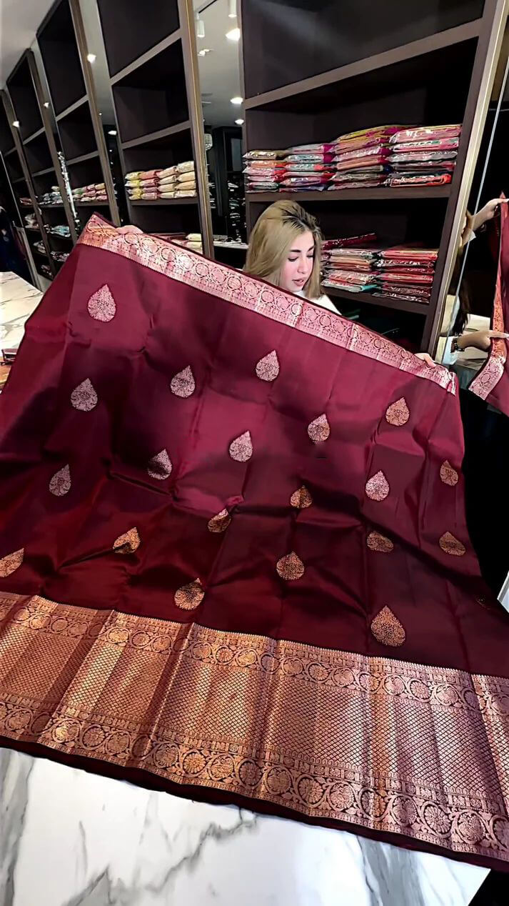 Vivacious Wine Soft Silk Saree With Scrumptious Blouse Piece