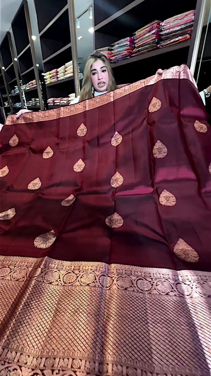 Vivacious Wine Soft Silk Saree With Scrumptious Blouse Piece