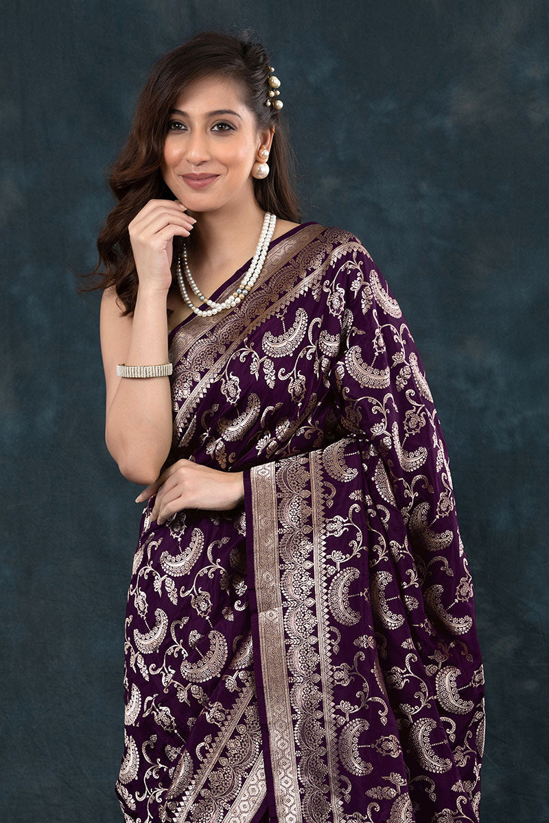 Evocative Purple Soft Silk Saree With Felicitous Blouse Piece