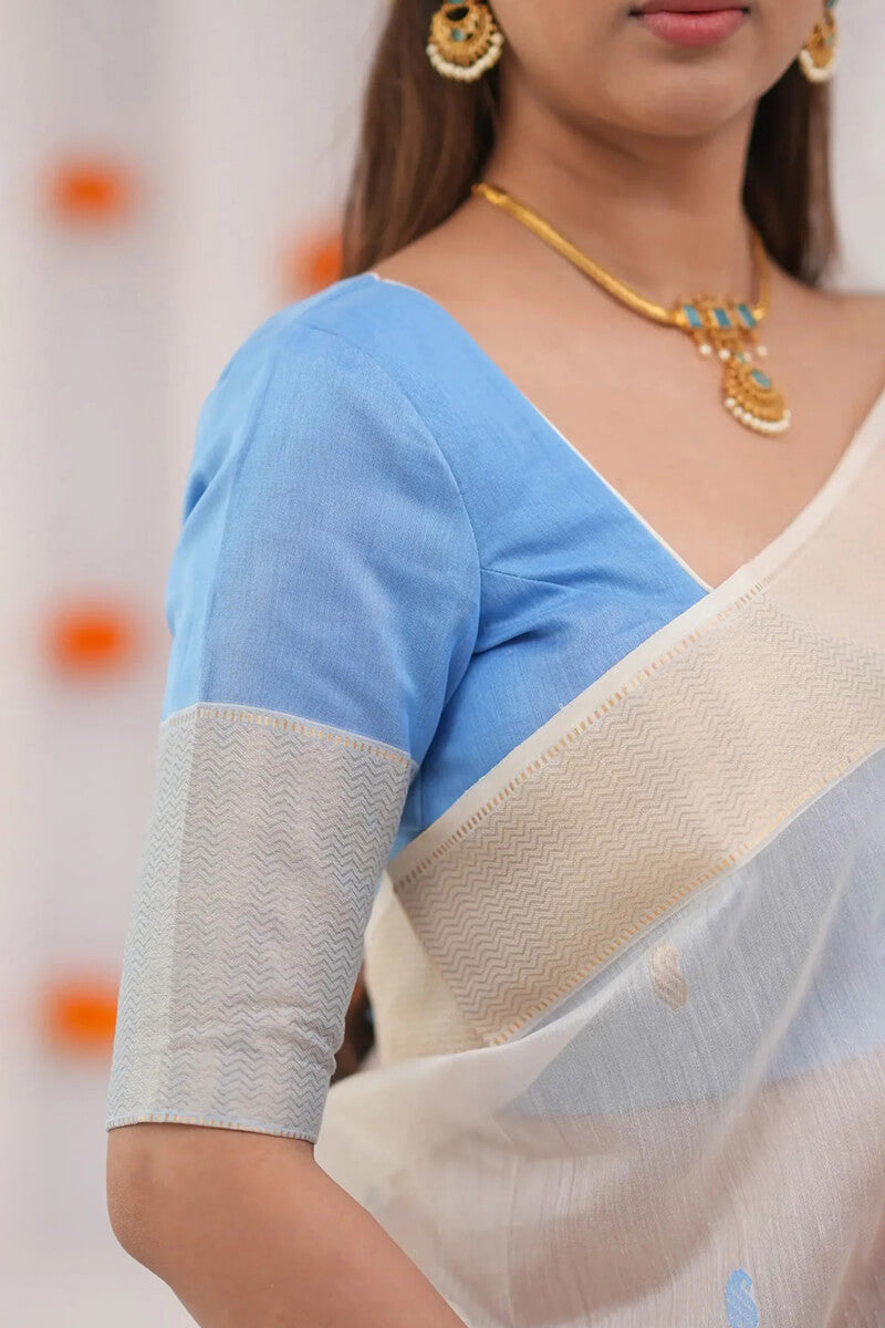 Incomparable Blue Cotton Silk Saree With Amiable Blouse Piece