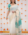Delectable Firozi Cotton Silk Saree With Murmurous Blouse Piece
