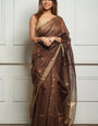 Devastating Brown Cotton Silk Saree With Imbrication Blouse Piece