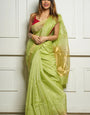 Excellent Pista Cotton Silk Saree With Prettiest Blouse Piece