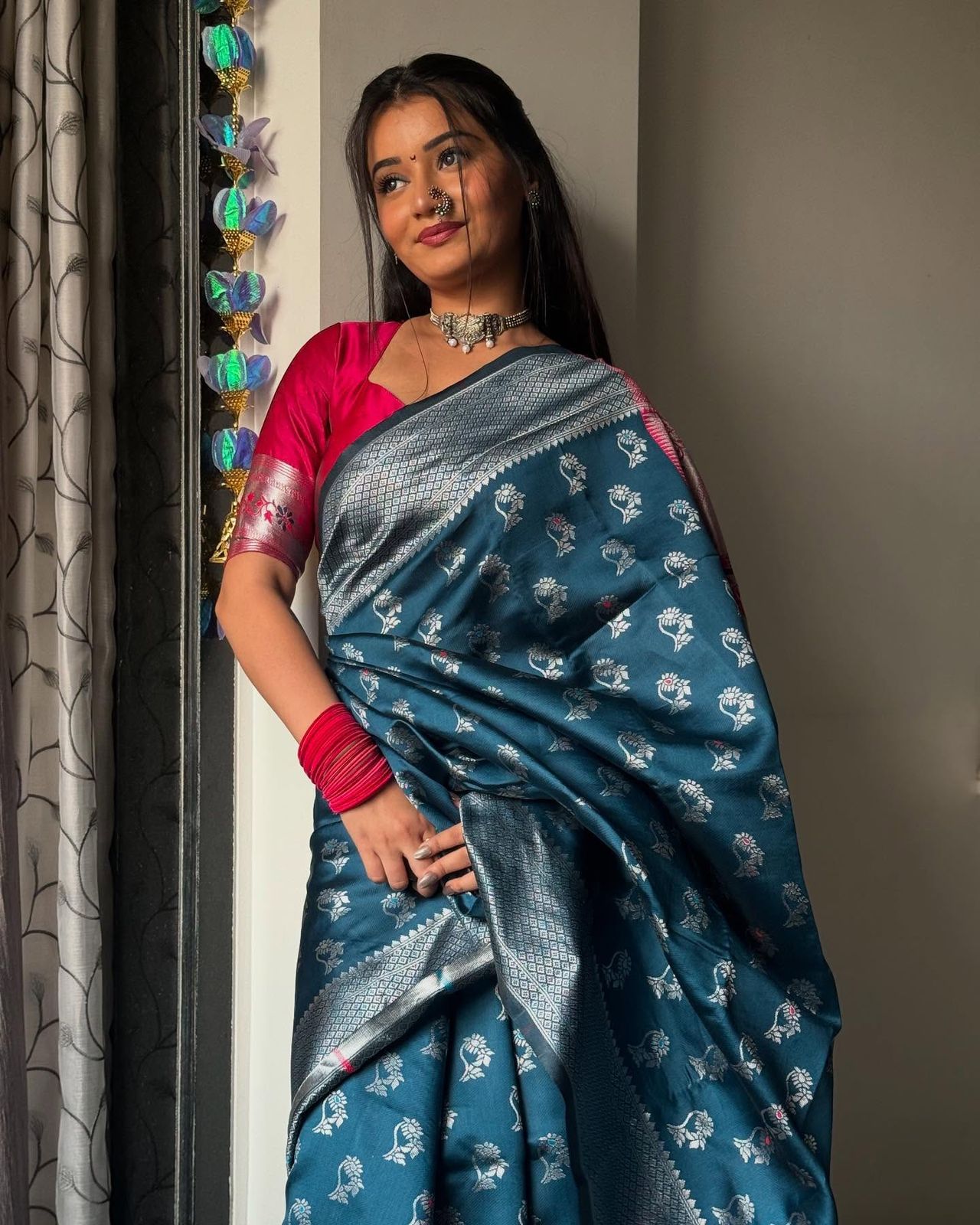 Efflorescence Teal Blue Soft Silk Saree With Quintessential Blouse Piece