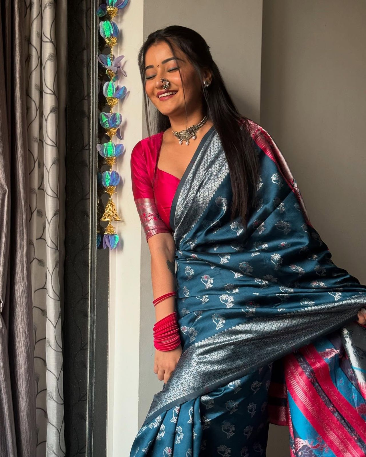 Efflorescence Teal Blue Soft Silk Saree With Quintessential Blouse Piece