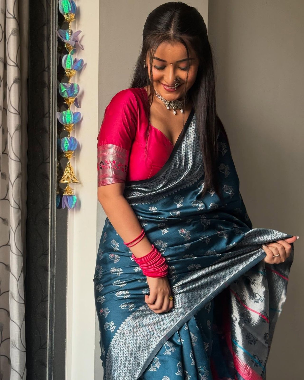 Efflorescence Teal Blue Soft Silk Saree With Quintessential Blouse Piece