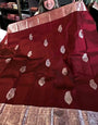 Delectable Wine Soft Banarasi Silk Saree With Transcendent Blouse Piece