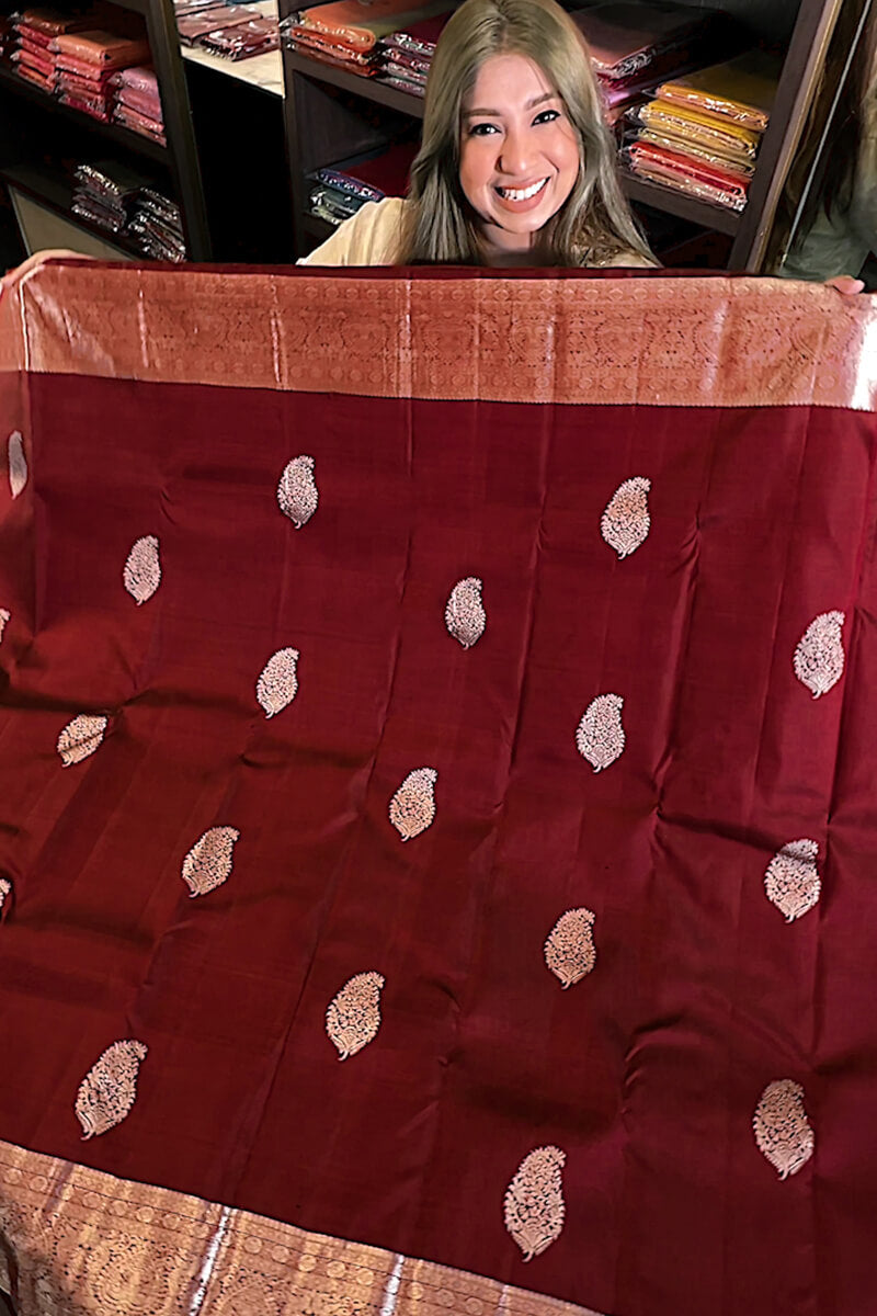 Delectable Wine Soft Banarasi Silk Saree With Transcendent Blouse Piece