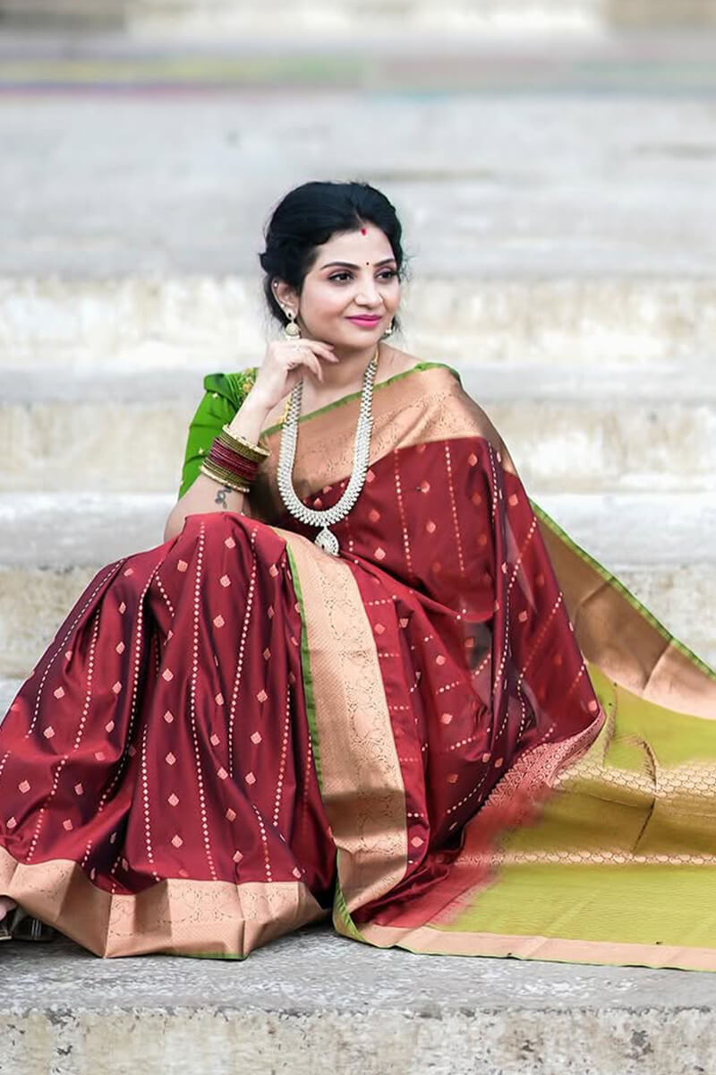 Enthralling Wine Soft Silk Saree With Enamoring Blouse Piece