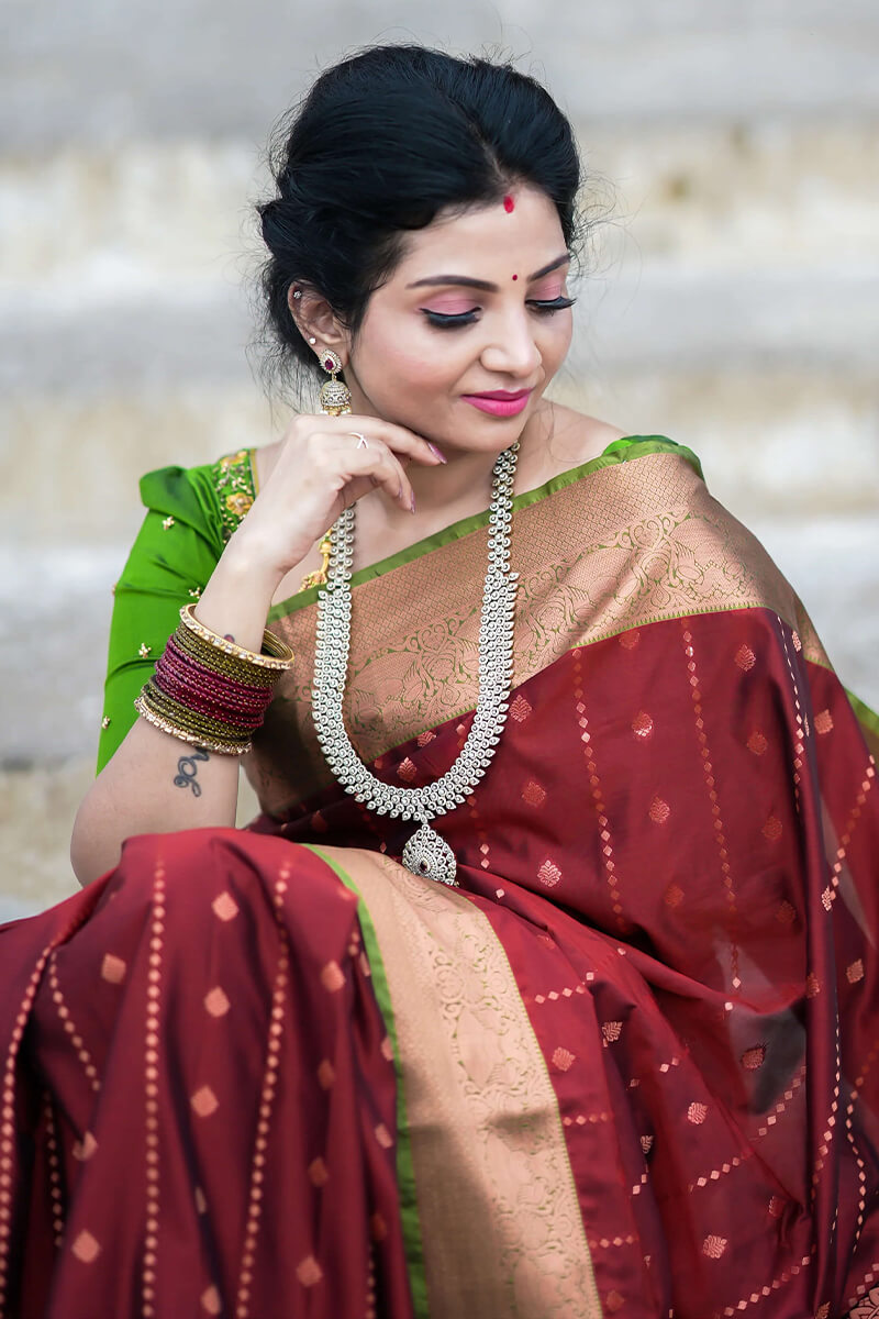 Enthralling Wine Soft Silk Saree With Enamoring Blouse Piece