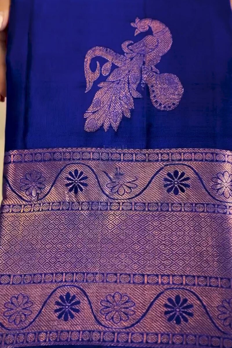 Snappy Royal Blue Soft Banarasi Silk Saree With Gossamer Blouse Piece