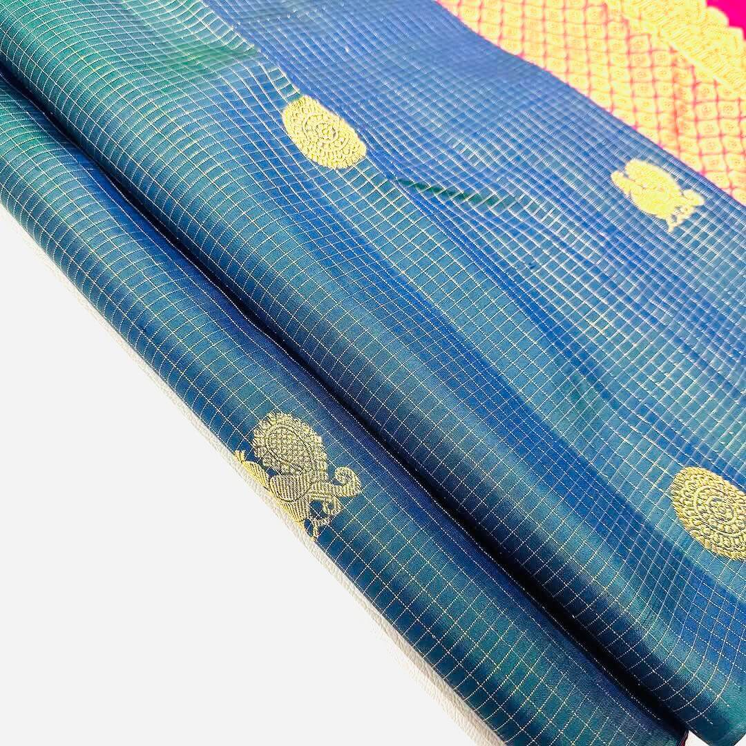 Ornate Blue Soft Silk Saree With Artistic Blouse Piece