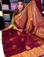 Splendiferous Wine Soft Banarasi Silk Saree With Vivacious Blouse Piece