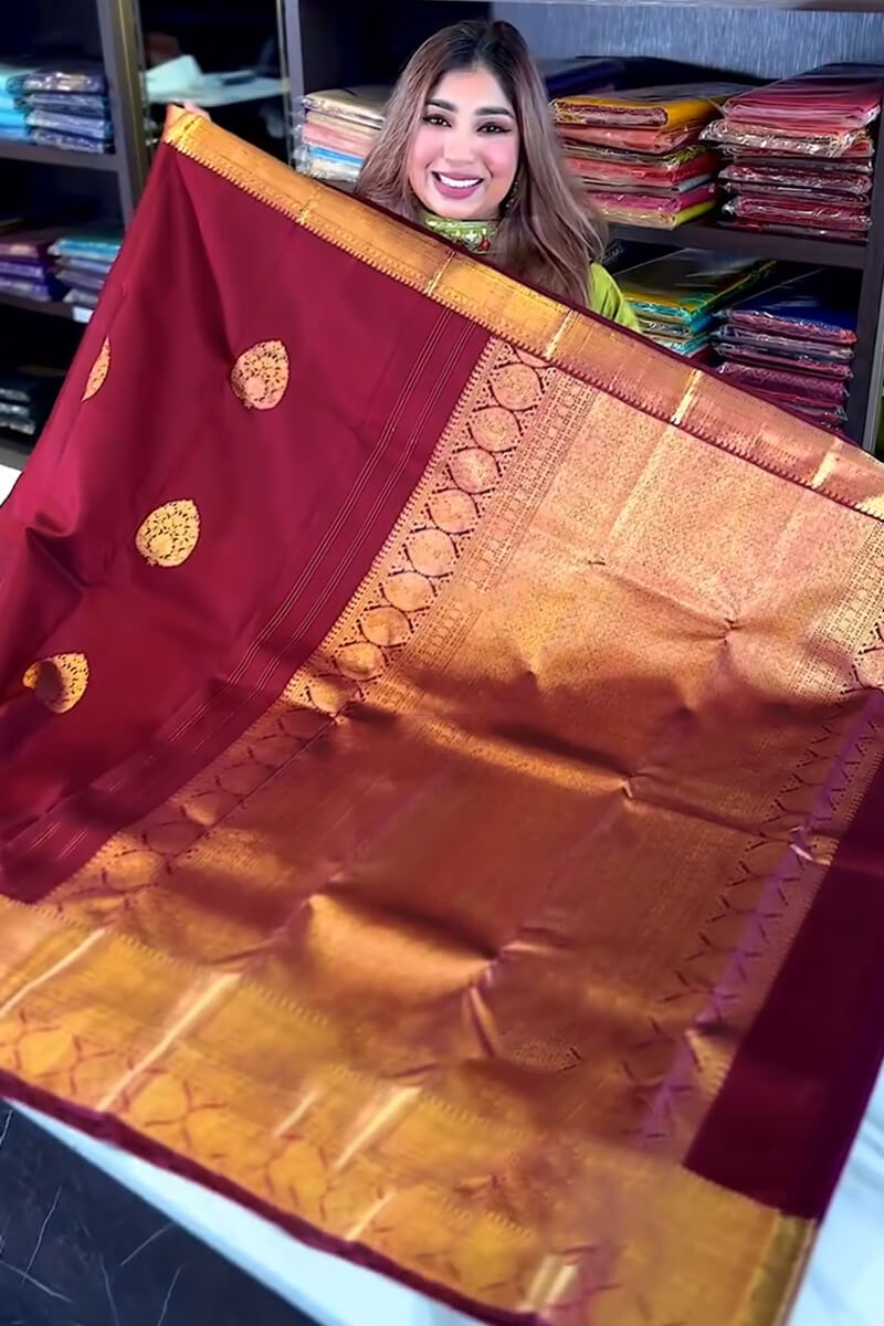 Splendiferous Wine Soft Banarasi Silk Saree With Vivacious Blouse Piece