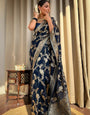 Effervescent Navy Blue Soft Silk Saree With Verdant Blouse Piece