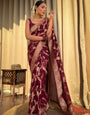 Fantabulous Wine Soft Silk Saree With Enigmatic Blouse Piece