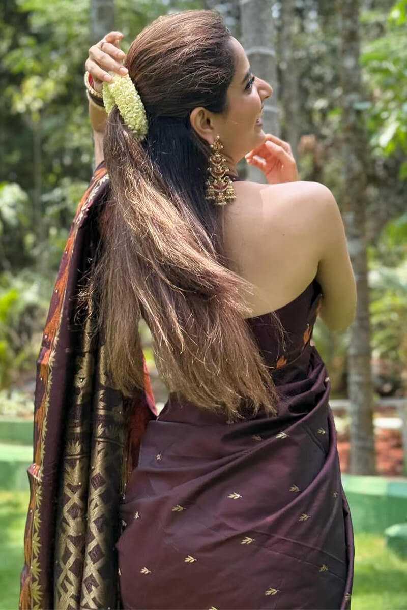Exemplary Brown Soft Silk Saree With Mellifluous Blouse Piece