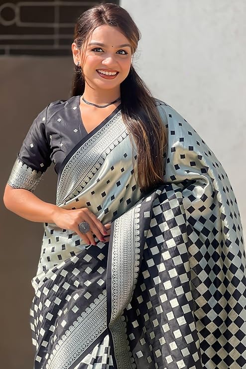 Panache Black Soft Silk Saree With Tremendous Blouse Piece