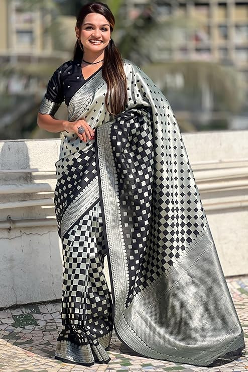 Panache Black Soft Silk Saree With Tremendous Blouse Piece