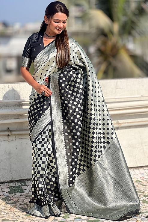 Panache Black Soft Silk Saree With Tremendous Blouse Piece