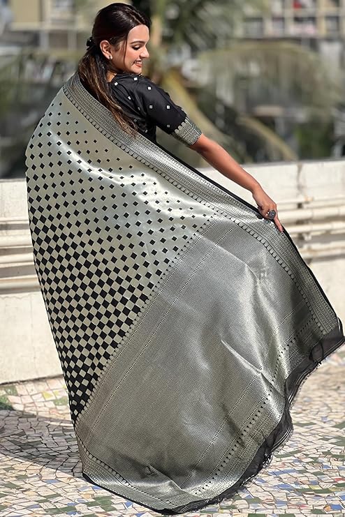 Panache Black Soft Silk Saree With Tremendous Blouse Piece