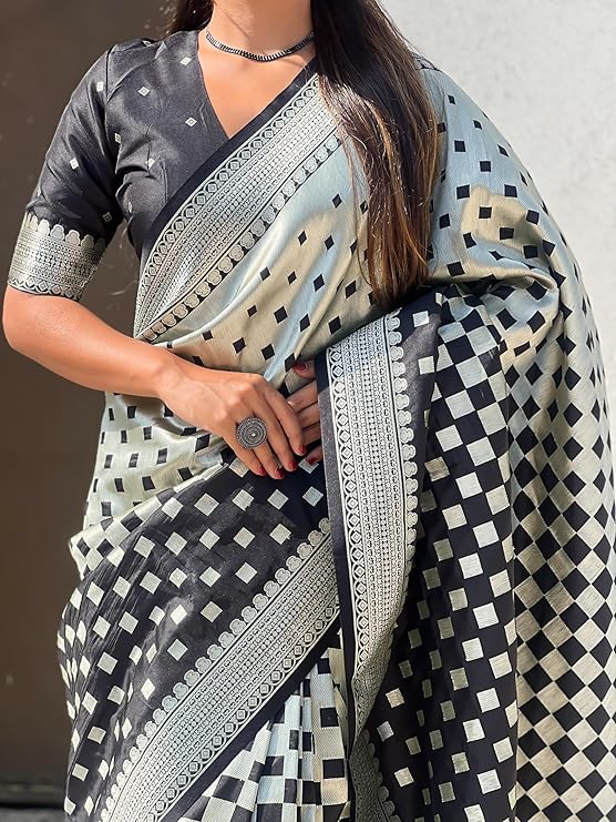 Panache Black Soft Silk Saree With Tremendous Blouse Piece
