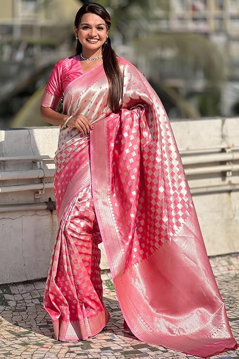 Surpassing Pink Soft Silk Saree With Charming Blouse Piece