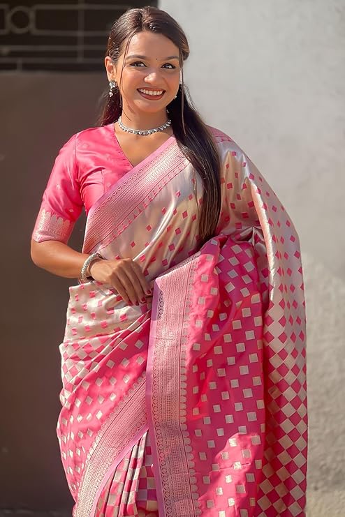 Surpassing Pink Soft Silk Saree With Charming Blouse Piece