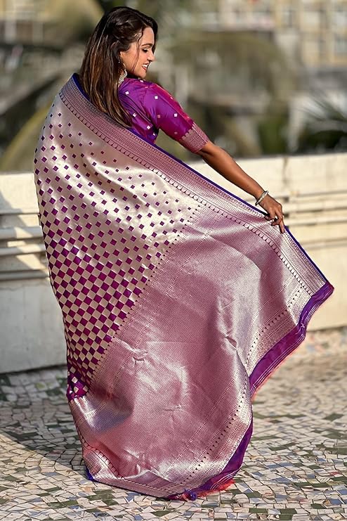 Alluring Purple Soft Silk Saree With Innovative Blouse Piece