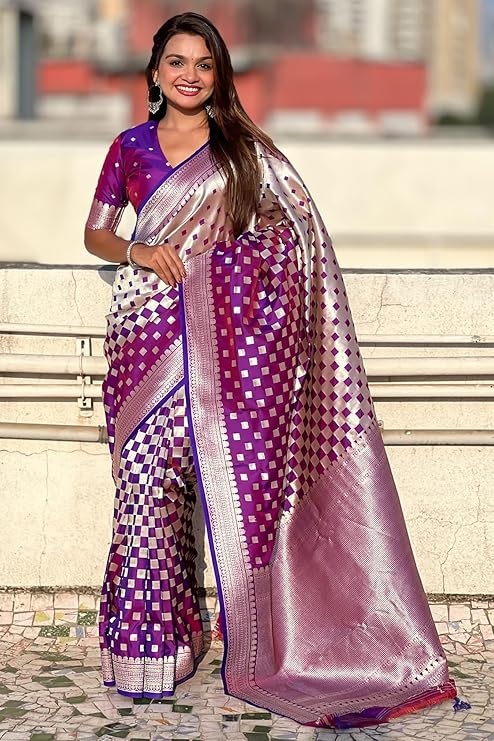 Alluring Purple Soft Silk Saree With Innovative Blouse Piece