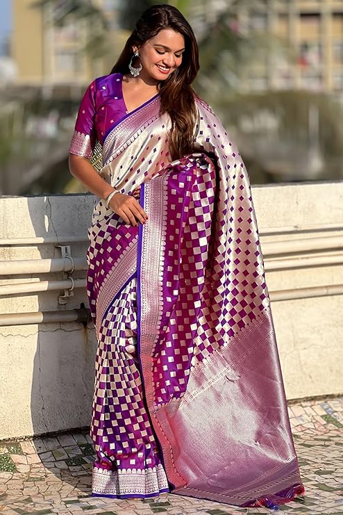 Alluring Purple Soft Silk Saree With Innovative Blouse Piece