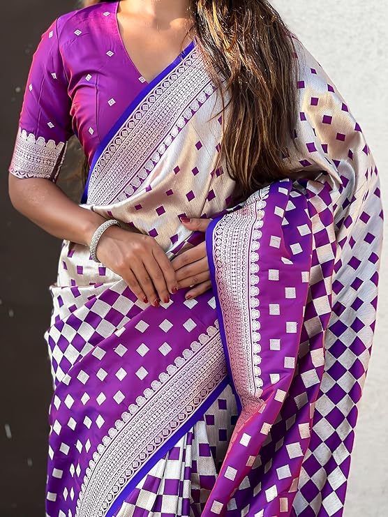 Alluring Purple Soft Silk Saree With Innovative Blouse Piece
