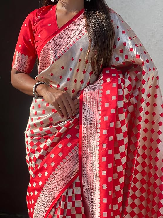 Scintillating Red Soft Silk Saree With Posh Blouse Piece