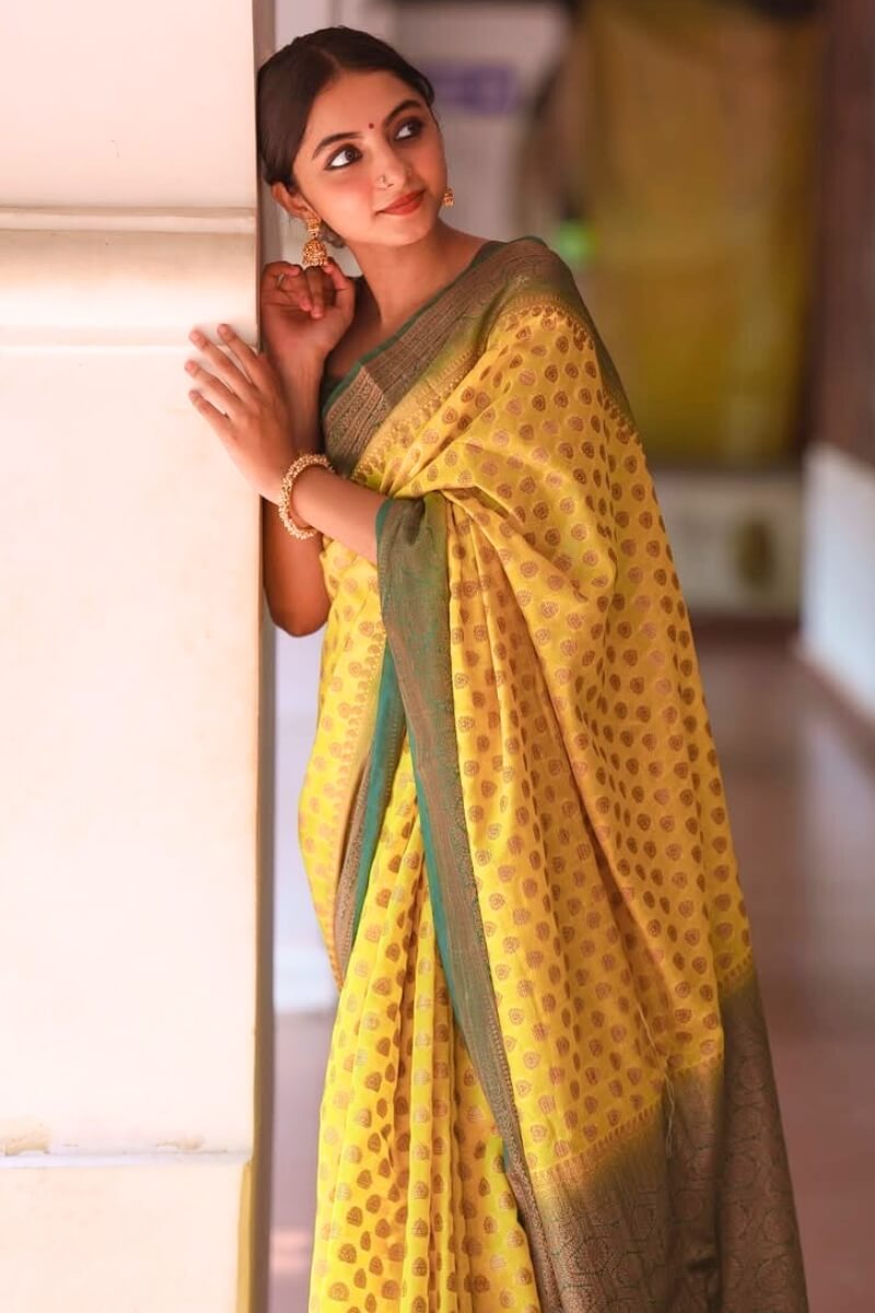 Unequalled Yellow Soft Silk Saree With Pleasurable Blouse Piece